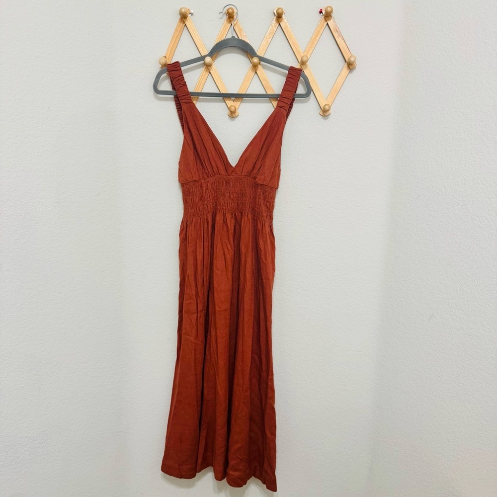 Abercrombie & Fitch Scrunchie Strap Rust Orange Brown Boho Maxi Dress Size SP - Picture 4 of 9